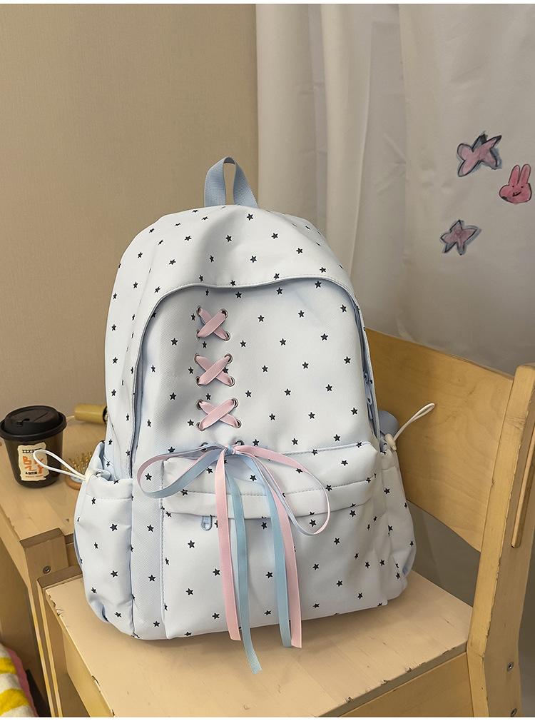 Schoolbag Star Bow Rope Backpack Women's Commuter Casual Large Capacity School Bag Lightweight Trend Versatile Fashion Backpack