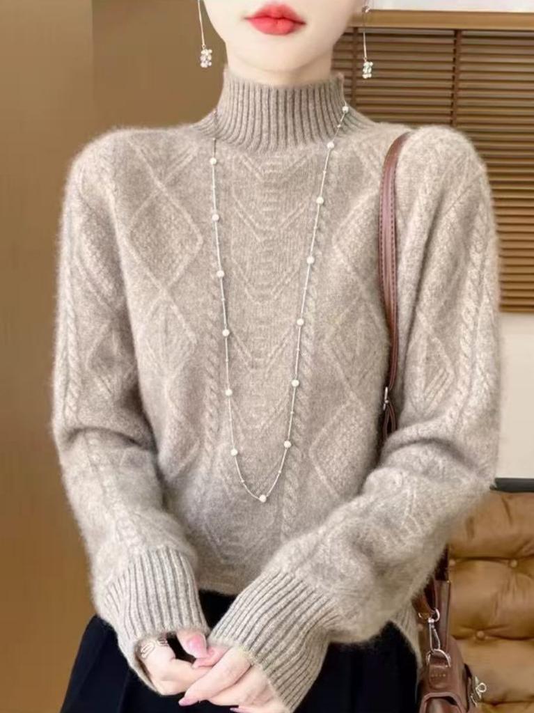 Sweater women's autumn and winter new semi-turtleneck loose belly covering wool pullover bottoming shirt knitted thick top women