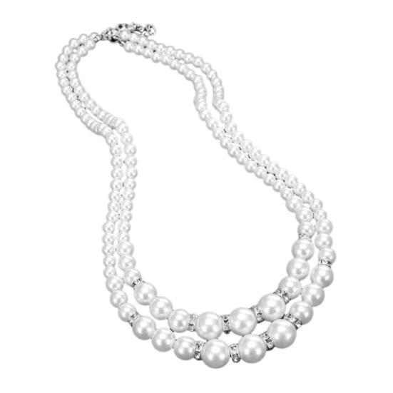 White Faux Pearl Necklace Ladies 2 Strands Beads Choker Elegant Layered Necklace Jewelry for Dating Weddings Parties