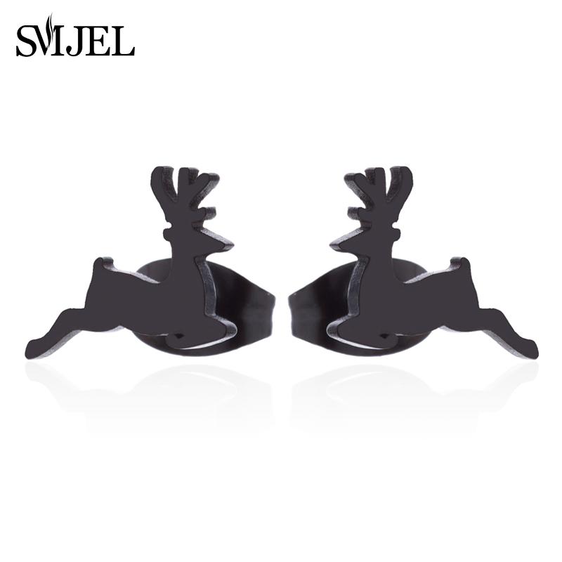 SMJEL Minimalist Silver Color Deer Horn Earrings Women Christmas Jewelry Cute Elk Antler Ear Studs Unique Tree Branch Earings