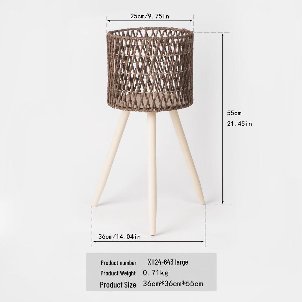 Nordic Rattan Woven Plant Stand - Handmade High-Leg Wooden Flower Pot for Indoor/ Balcony/ Living Room.