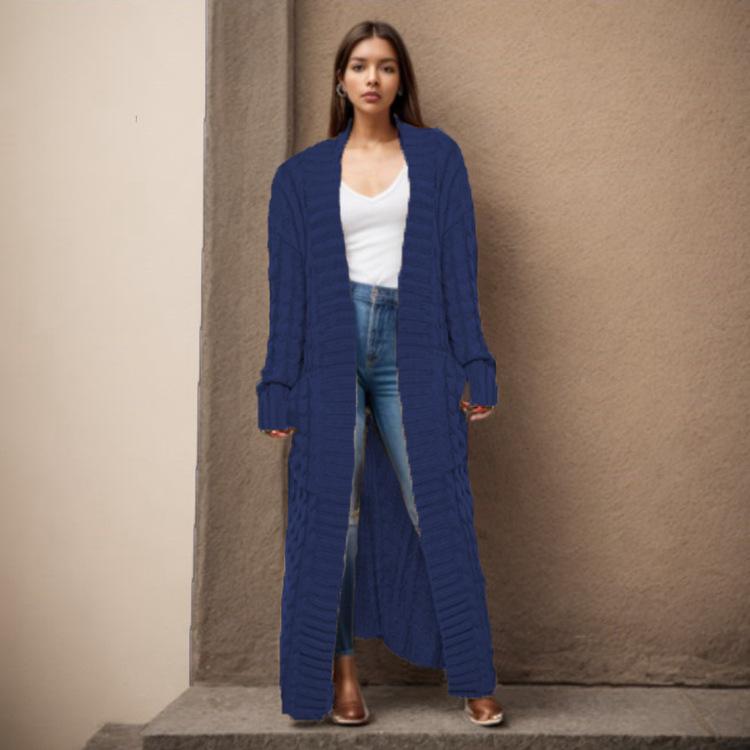 New Loose Knitted Cardigan with Pockets, Long Twisted Sweater and Thick Coat for Women In Autumn and Winter