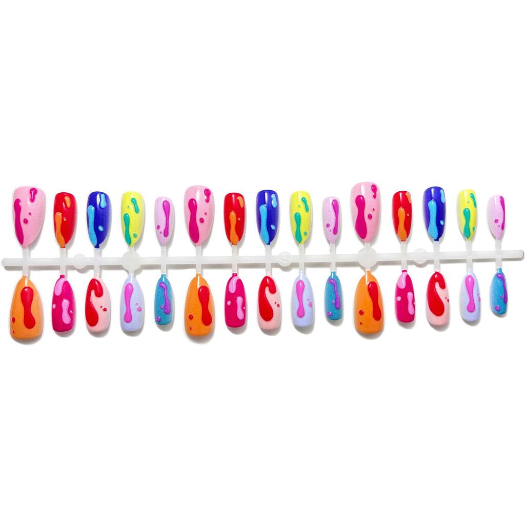 Colorful Press On Nails Almond Fake Nails with Designs Reusable False Nails Press Ons Glossy Full Cover Acrylic Glue On Nails Stick On Nail for Women