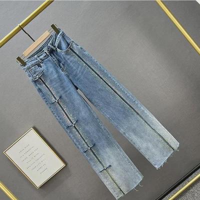 2023 European Women's High-Waist Wide-Leg Diamond Jeans for Spring and Autumn