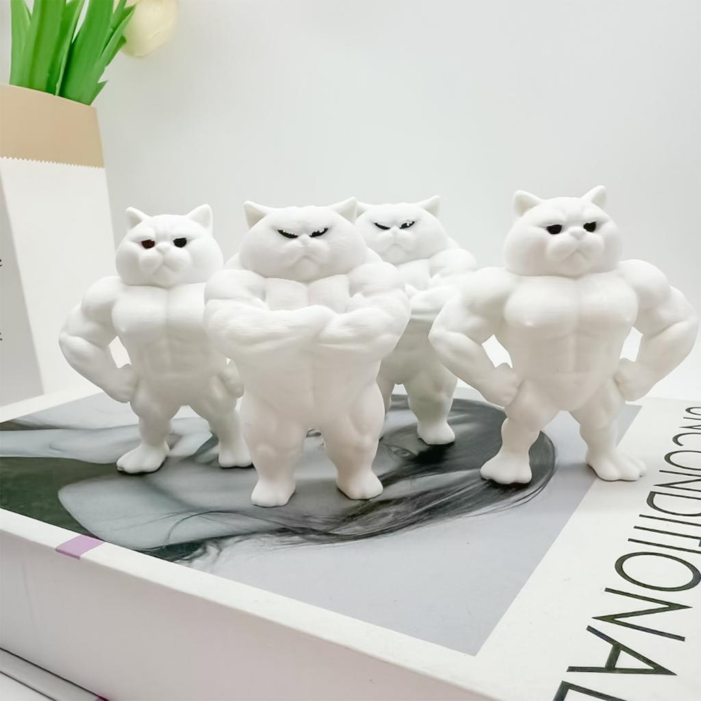 3D Printed Muscle Cats Statue Home Decors Table Decorations Funny Muscular Cats Figurines Collectibles Sculpture Gift