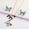 2PC Crystal Transparent Butterfly Pendant Necklace Earrings Jewelry Set Women's Luxury Gold Plated High Quality Gift
