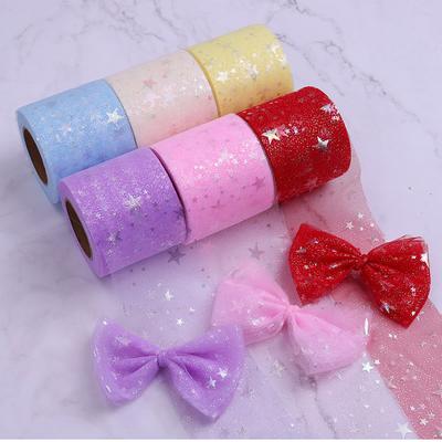 6cm*25Yards Rainbow Love Heart Tulle Ribbon for Crafts Gift Diy Package Wrap Decorative Ribbons Love Stars Lace Christmas Decor