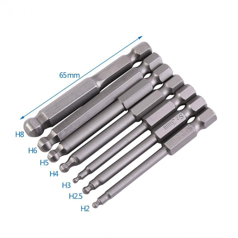 7-Piece 65mm Magnetic Ball Head Hex Bit Set for Electric Screwdrivers