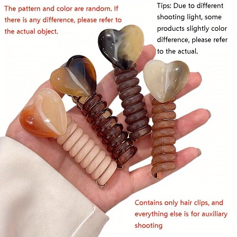 

Набор из 4 шт. Элегантные и милые спиральные резинки для волос в форме сердца - смола, цветные резинки для хвостиков для женщин и девочек 4pcs