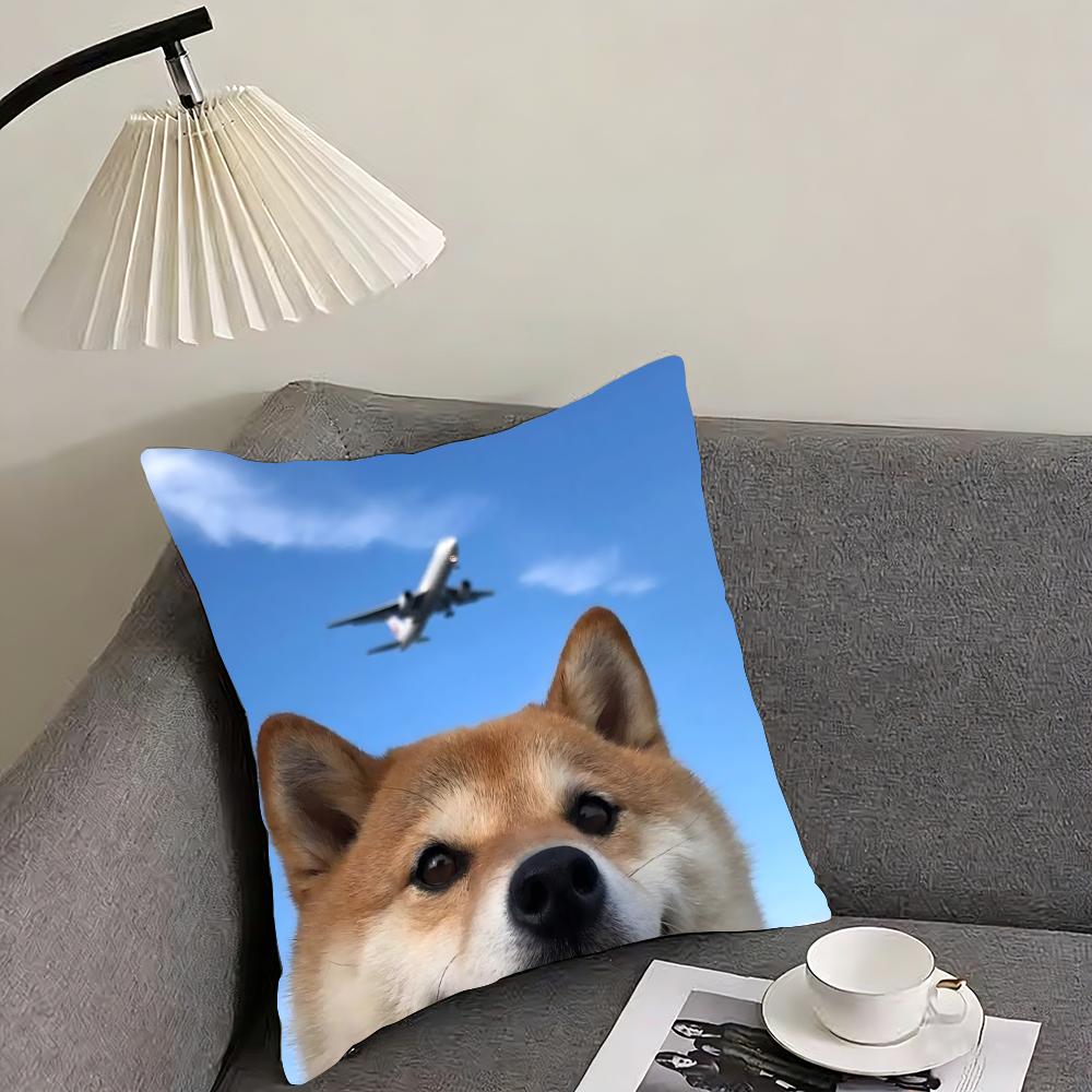 Cute Shiba Inu Cushion Cover Reversible Plush Pillow Cover – For car, sofa, bedroom, perfect as a gift.