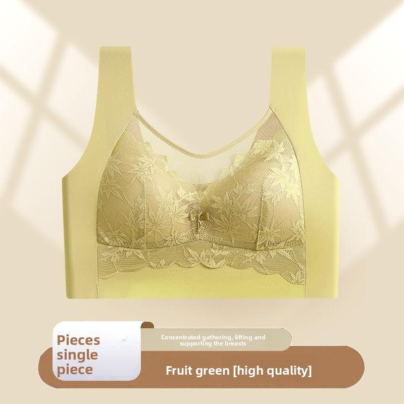 Plus Size Lace Bandeau Vest Bra, Wireless Fixed Cup Push Up Side Gathering Anti-Exposure Seamless Comfort Women Bra