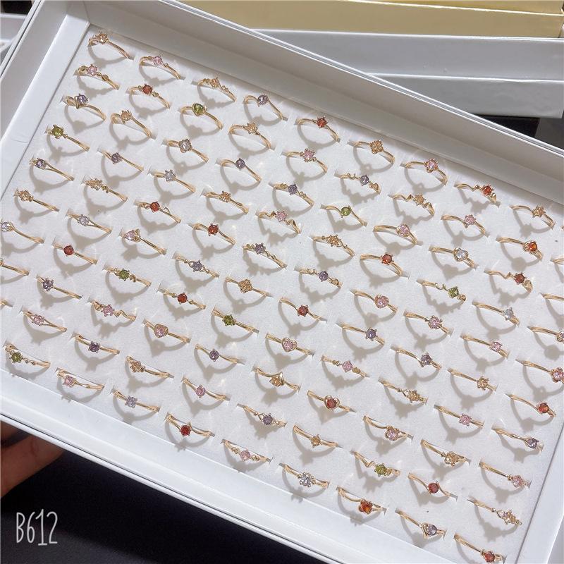 10Pcs Open simple zirconia ring, adjustable colorful zirconia ring, versatile finger ring, party accessory