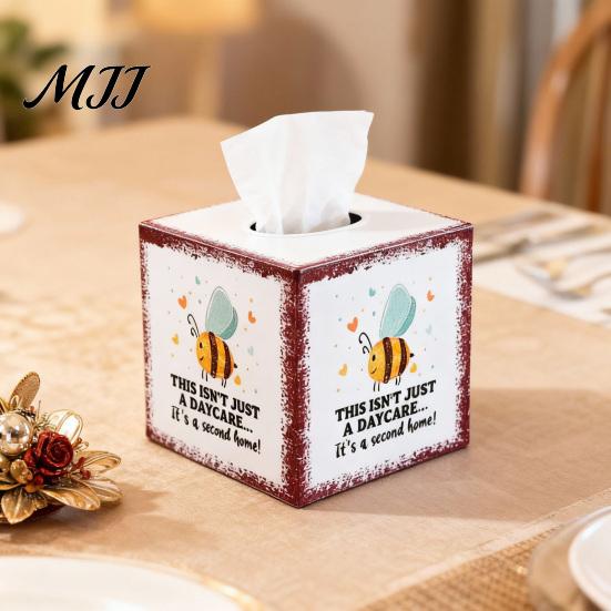 Pastoral Aesthetic Tabletop Decor Iron Art Square Tissue Box, Bee And Bird Watercolor Print Box Holder Holder, Style Decorative Napkin