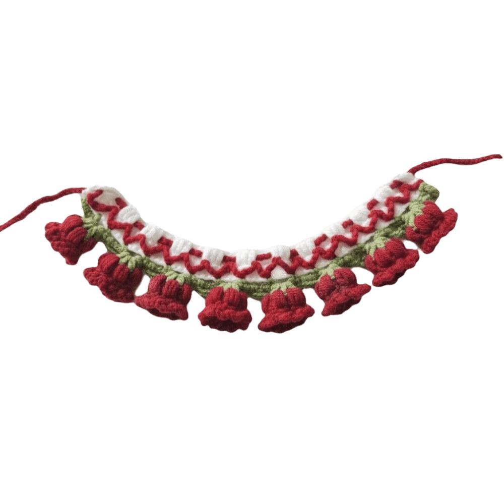 Pet Clothes Orchid Bell Flower Knitted Pet Collar Patchwork Sweet Pet Drool Scarf Lace-up Pet Drool Bib Cats