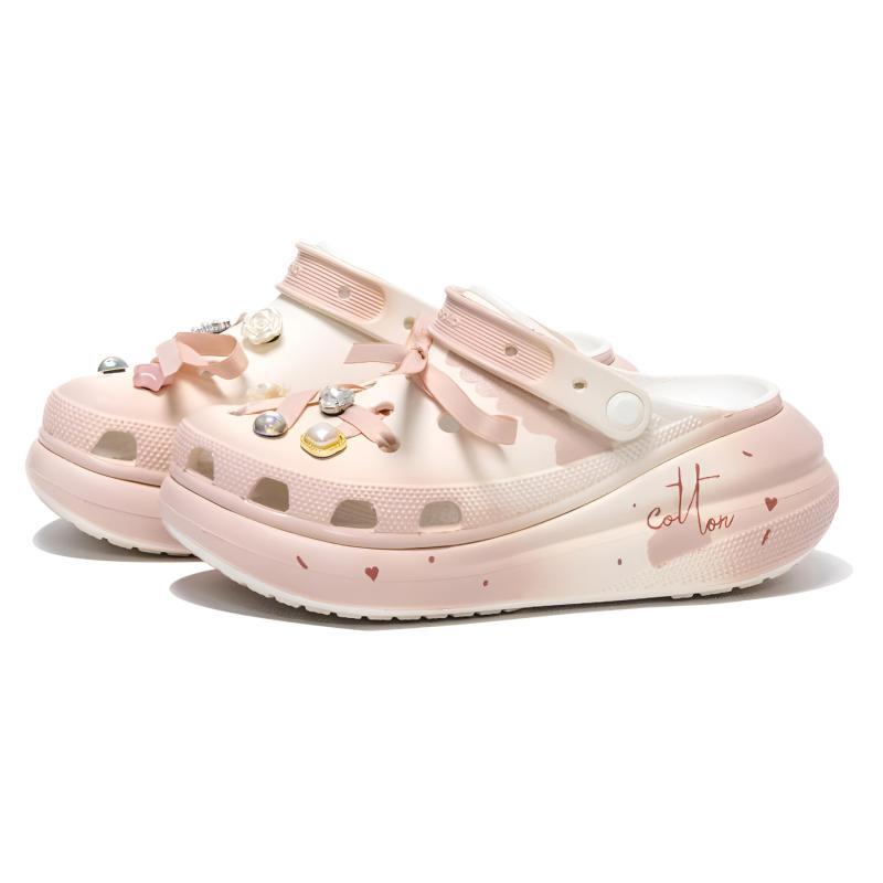 Crocs Crush Clog EVA Marie Sauce Decorative Buckle Comfortable Fashion Versatile Gift Box Edition Clogs Unisex Lotus Powder