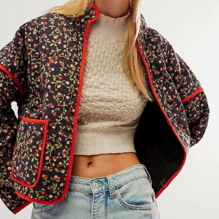 

Women Floral Cotton Coat Jacket Quilted Printed Fashion For Autumn Winter M