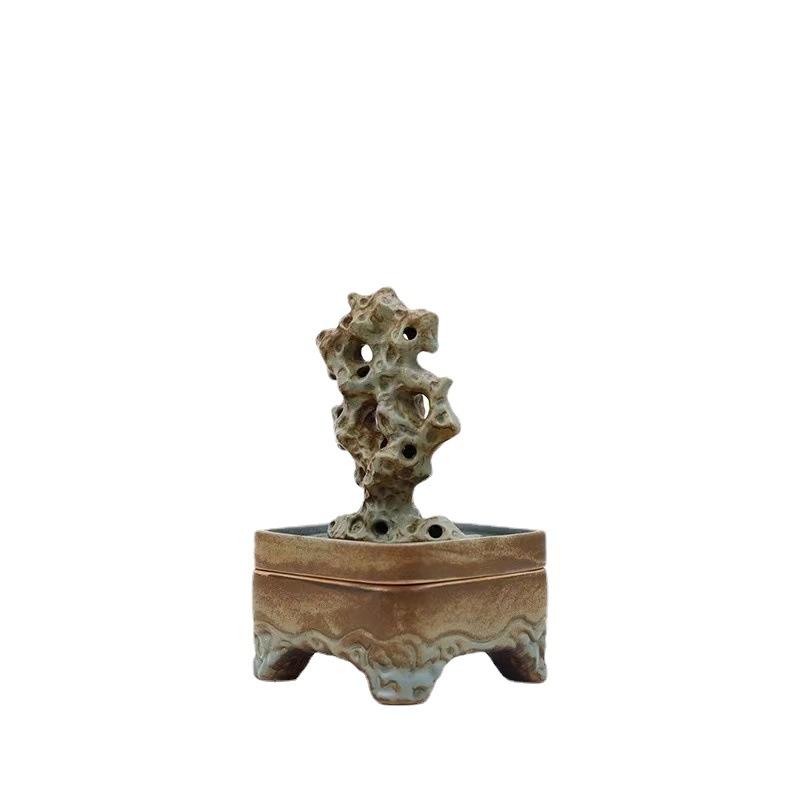 Taihu Stone Ceramic Incense Burner Zen Antique Style for Coil and Stick Incense Home Meditation Decor Aromatherapy Gift