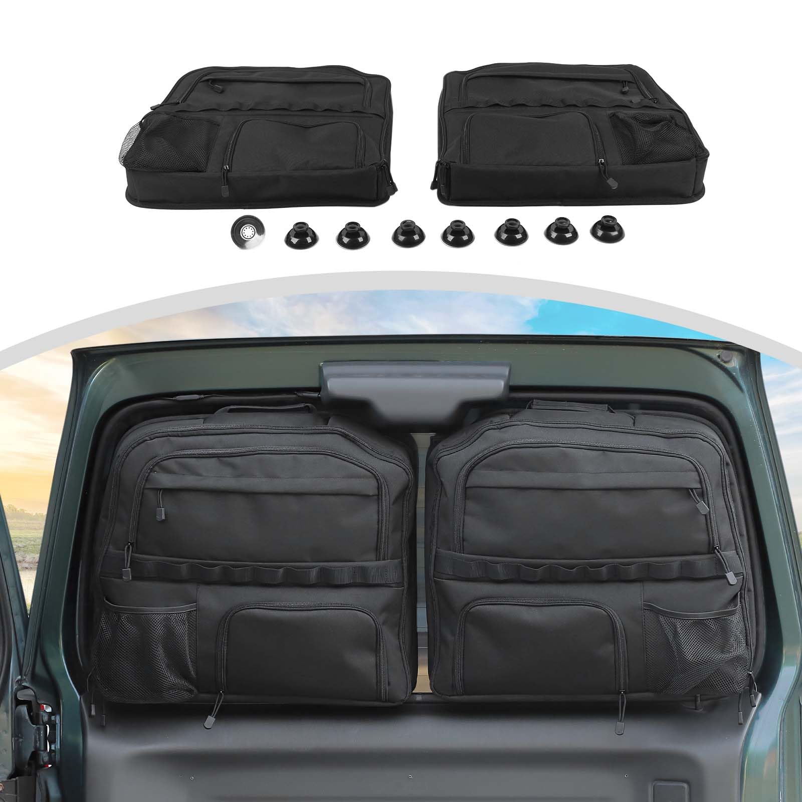 

Сумка для хранения сбоку багажника ANTC для Suzuki Jimny и более поздних моделей, сетка для хранения сбоку чемодана в задней части, автомобильное хранение, легко складывается, зонт, бутылка для воды, журнал чёрный