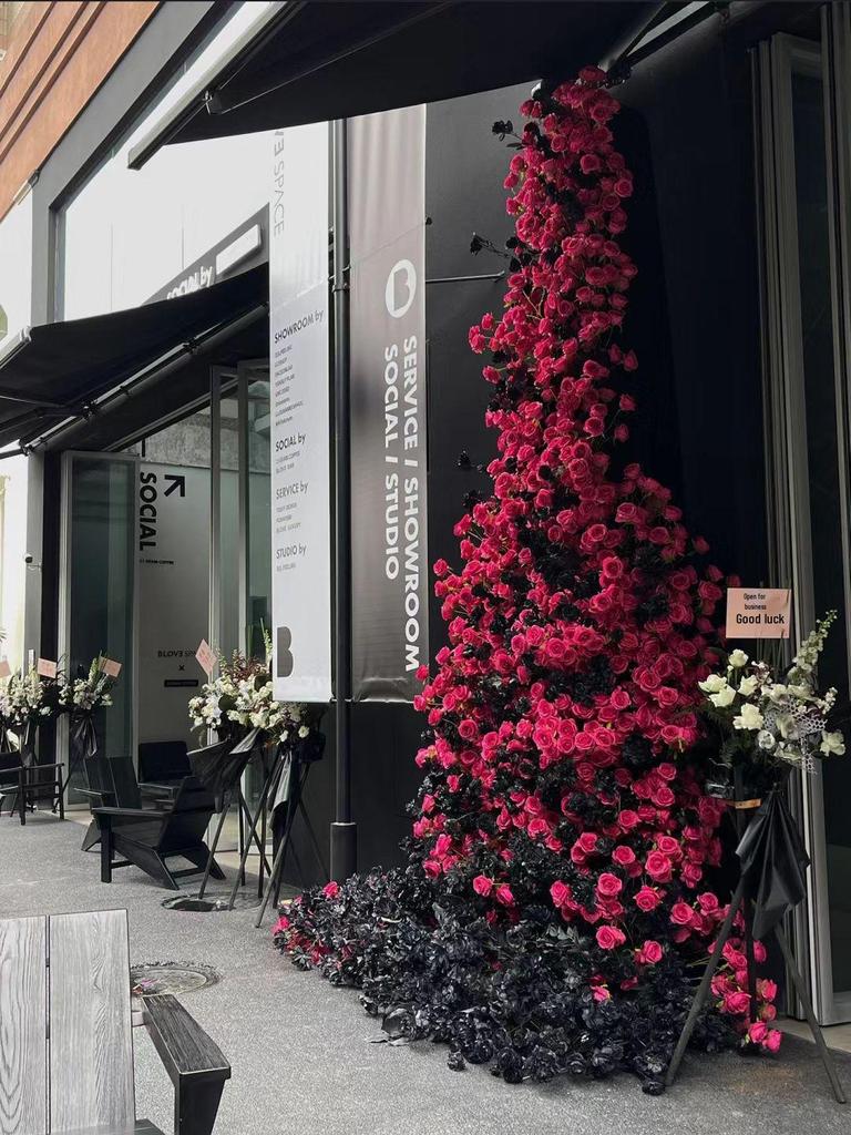 Red Rose Waterfall Flower Wall - Artificial Floral Arrangement for Weddings and Events