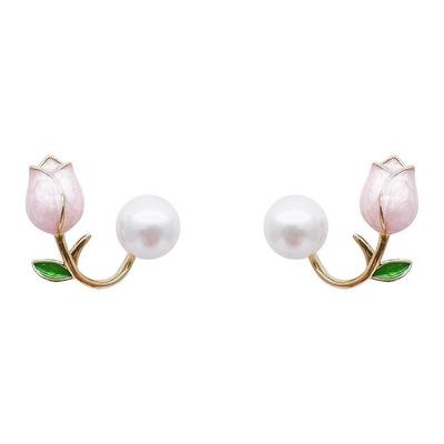 Latest Stylish Pink Flower Pearl Earrings for Women and Girls