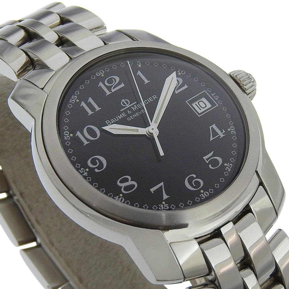 baume & mercier Kay Platn Watches MV045214 Black blackDial Stainless Steel Quartz Analog Display Mens Used