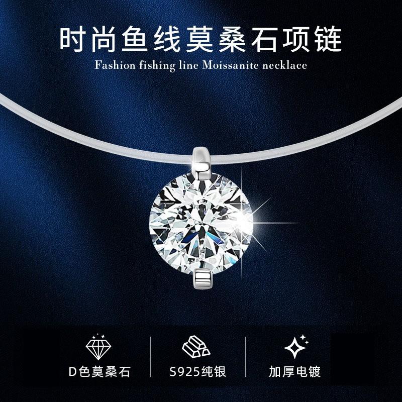 Sterling Moissanite Pendant Necklace Women Minimalist Geometric Drop Chain Delicate Lightweight Elegant Jewelry