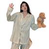 Autumn Green Small Fresh Stripes Comfortable Thin Can Be Worn Outside Pajamas Two-Piece Set Women