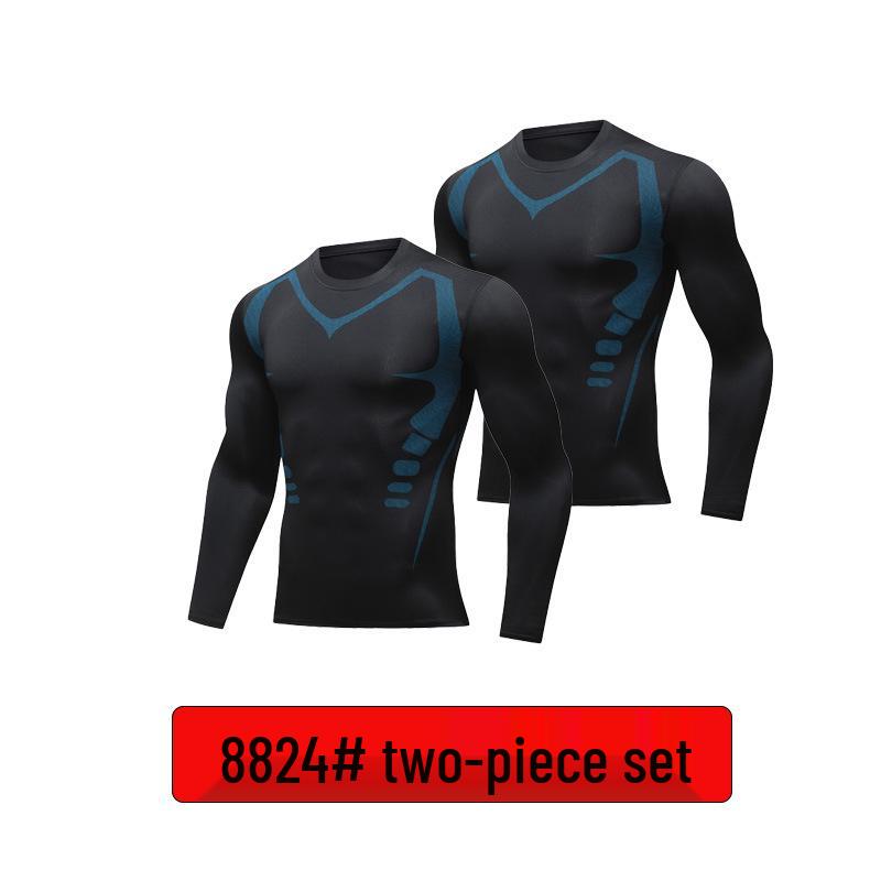 Men's High-Elastic Quick-Dry Compression Sports Tights and Long Sleeve Set for Basketball and Running.