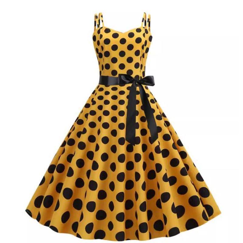 

Polka Dot Blue Slim Fit Dress Performance Morning Gowns Sling 9077 yellow S