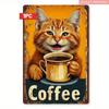 Metal Wall Art Cat with Coffee for Living Room