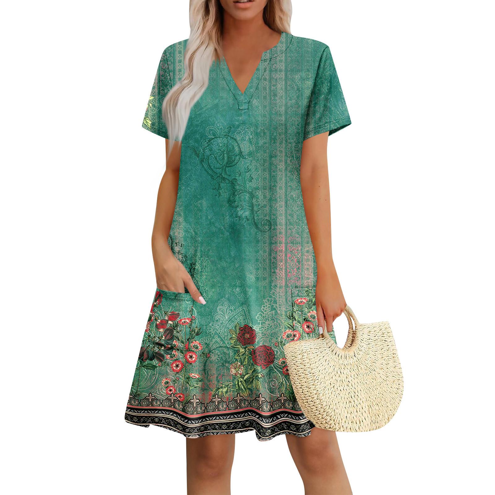 

Женские летние платья Свободные сарафаны без рукавов с V-образным вырезом Платье с карманами S зелёный