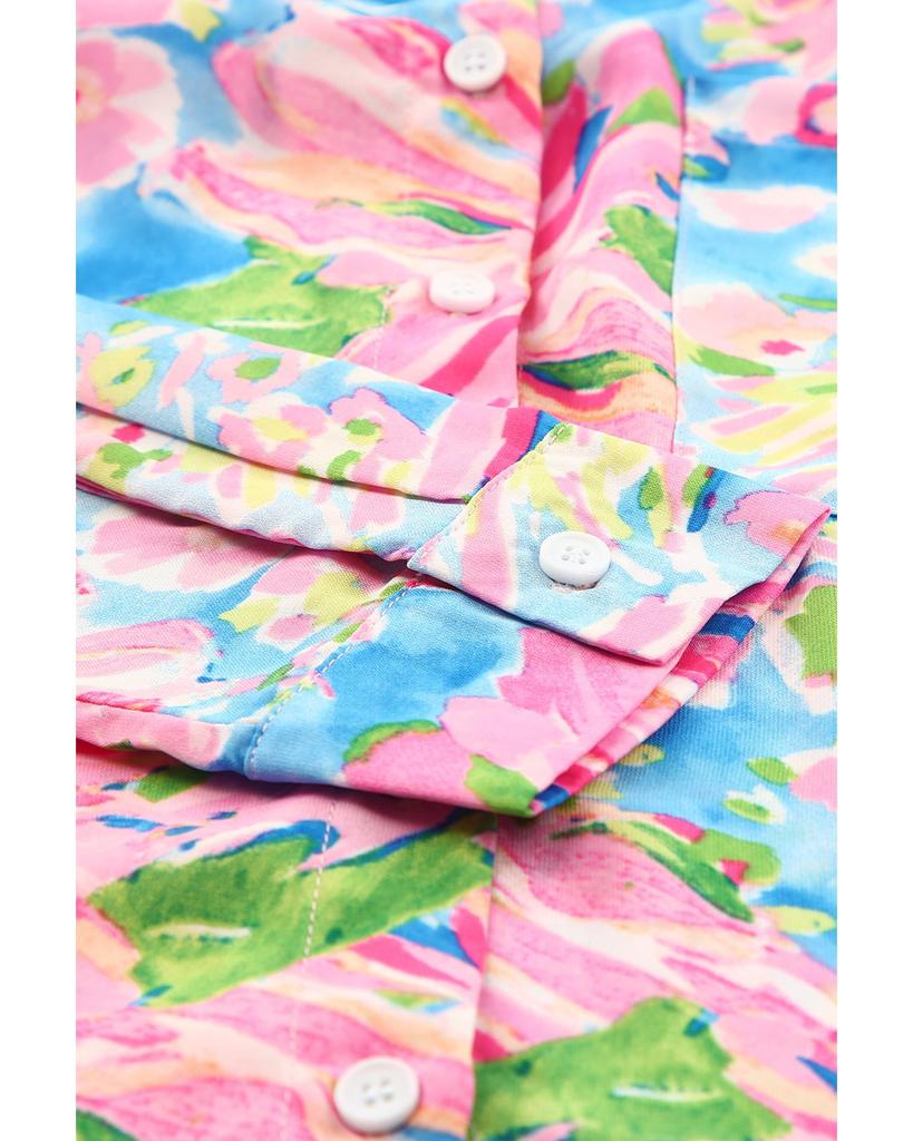 Azura Exchange Buttoned Sheath Long Sleeve Shirt with Abstract Floral Print