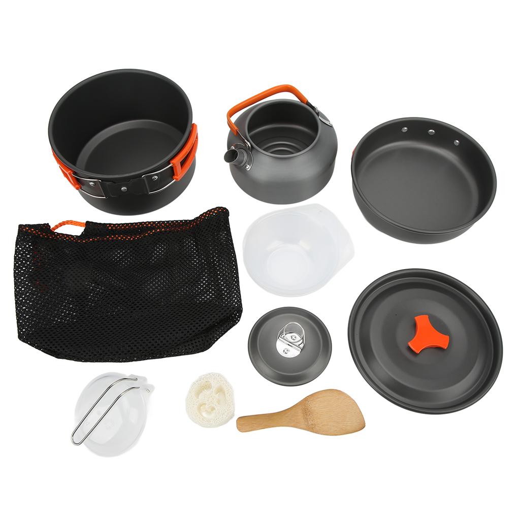 11 Piece Set Camping Cooking Set Multilayer Portable Camping Cookware Set with Teakettle Frying Pan for 2 To 3 People