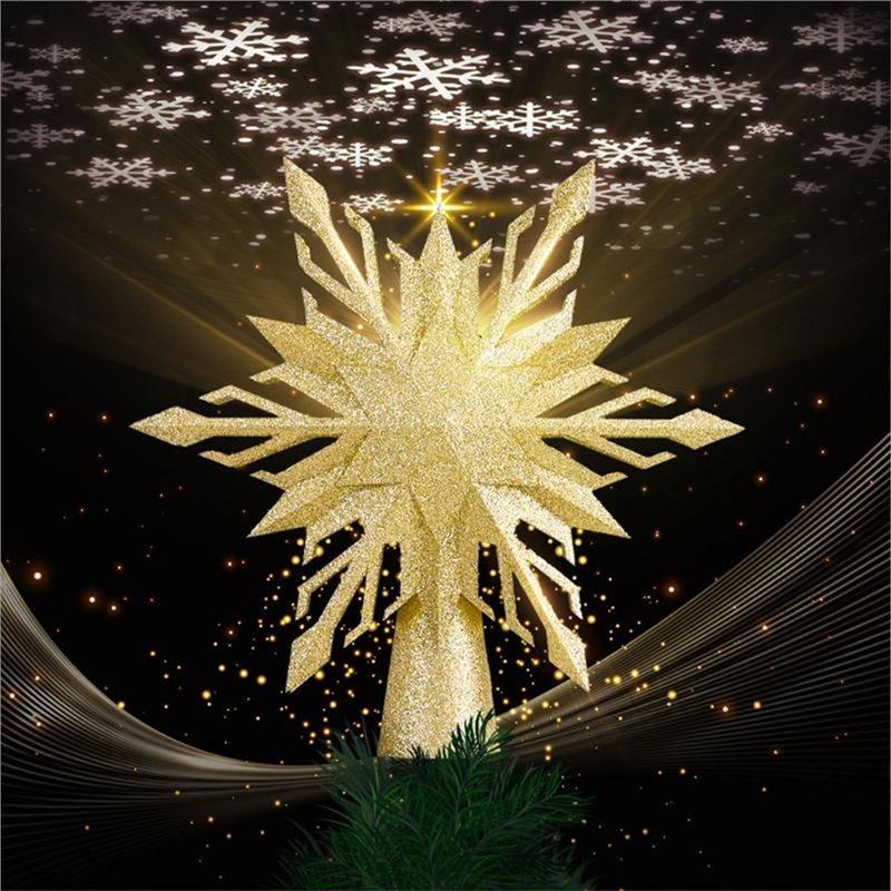 LED Snowflake Light Tree Topper Rotating Christmas Tree Topper Glitter Projector Snowflake Projection US Plug
