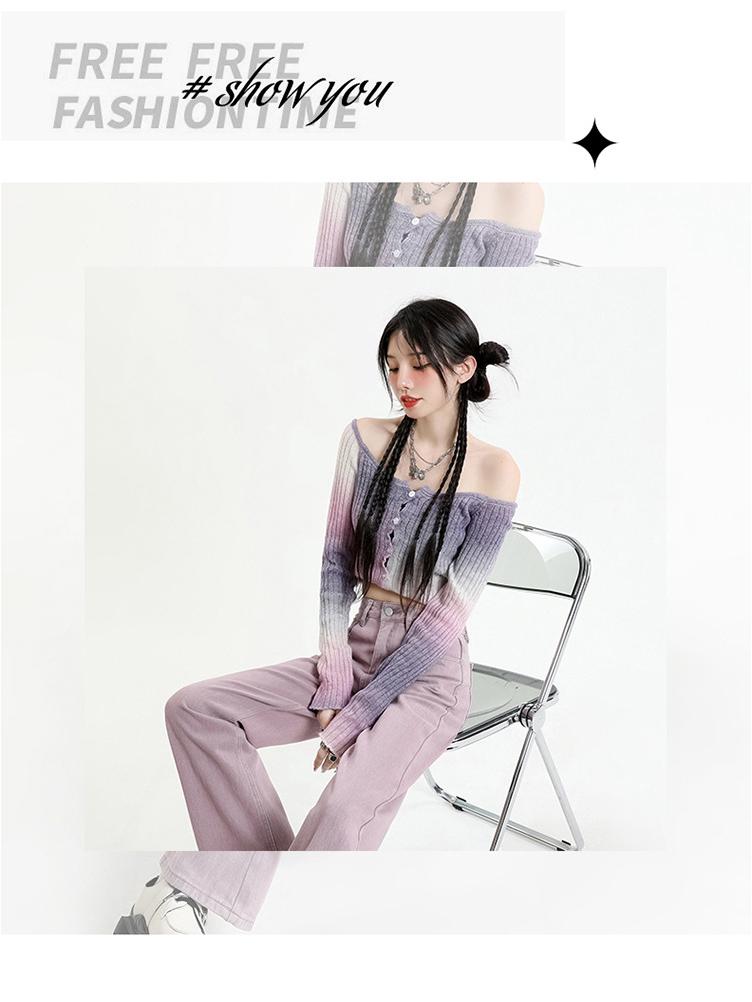 Women's High Waist Dirty Pink Wide-Leg Jeans - Slim and Loose Fit, Early Autumn 2024