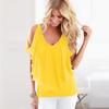 Women's Fashion Pure Color V-neck Off Shoulder Casual Loose Chiffon Blouse