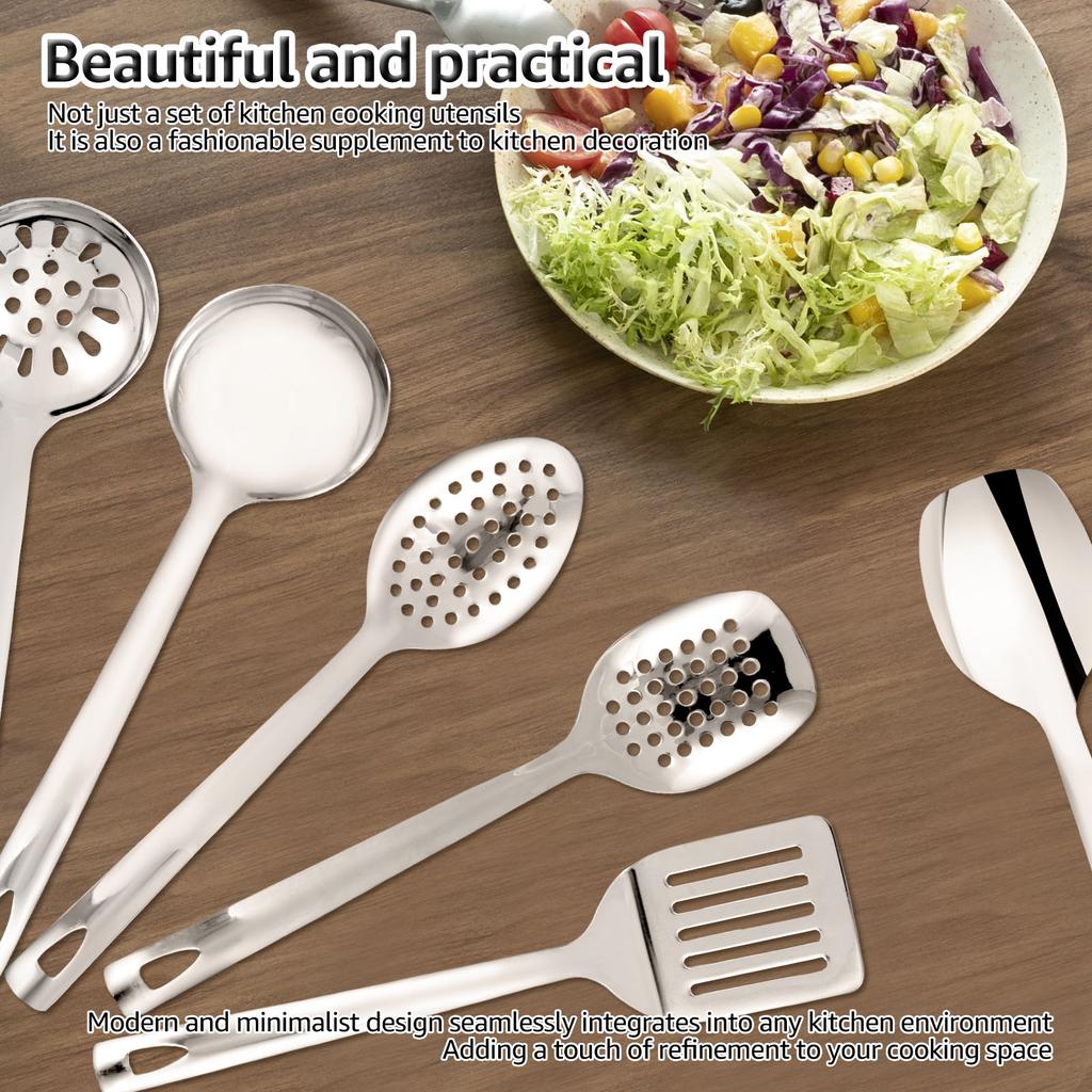 7-teiliges Kochutensilien-Set aus Edelstahl Hitzebeständiges Küchenutensilien-Set Spatel- und Suppenkellen-Set mit ergonomischem Griff