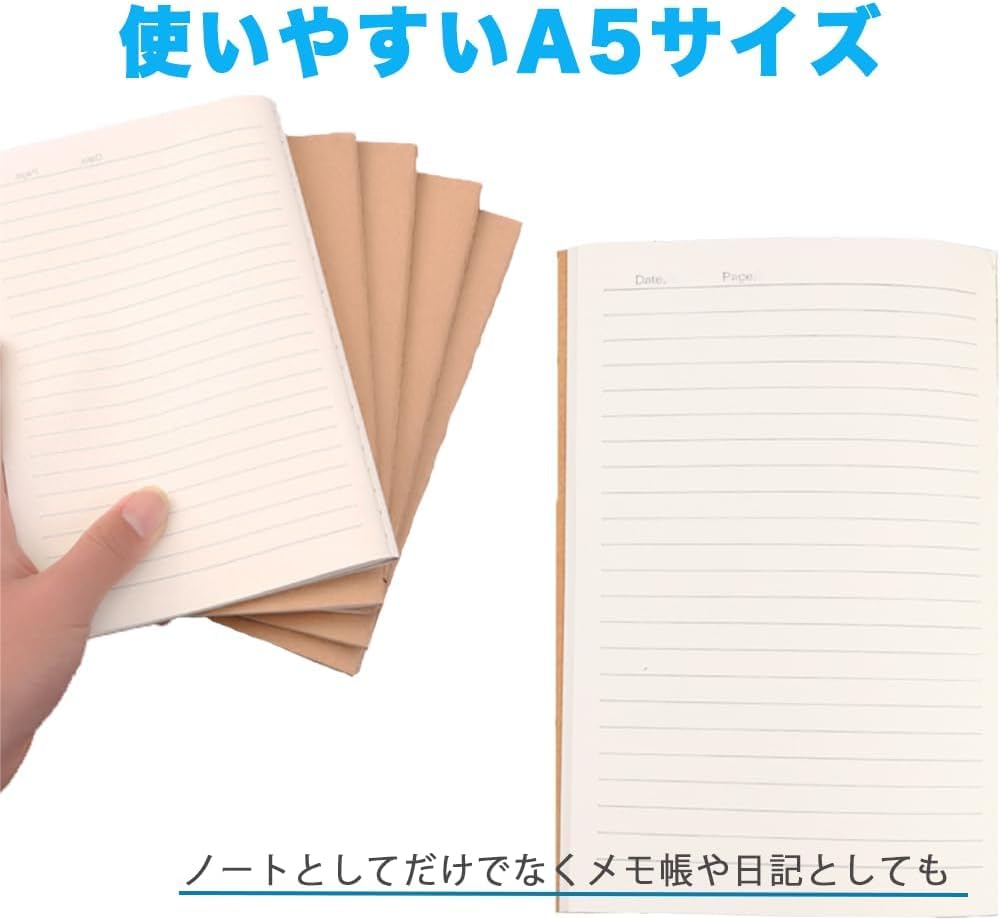 AZNABLE A5 Notebook Set, Blank, Stylish, Horizontally Ruled, 80 Pages, 40 Sheets (10 Packs)