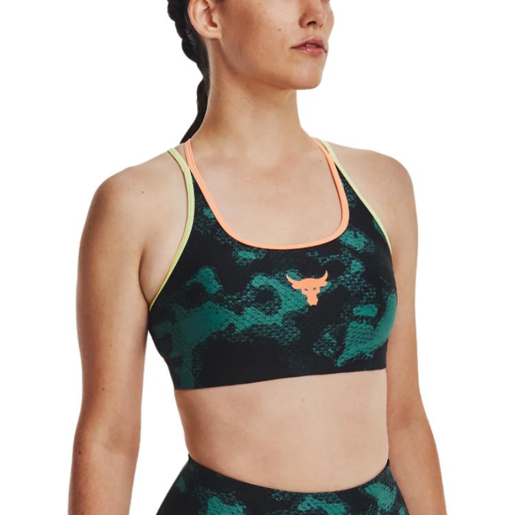 Under Armour Project Rock Printed Medium-Support Crossback Sports Bra Women Underwear Seaside-Blue 1377953-722