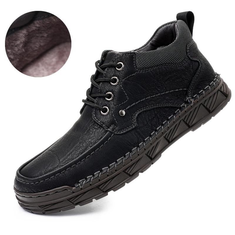 

Мужские кожаные ботинки ручной работы, осенне-зимние повседневные кожаные туфли из спилка, мужские ботильоны 48 чёрный