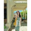 Platycodon Lemon Print Dress, Seaside Vacation Wear with Suspenders Skirt Temperament Gentle Long Skirt Summer