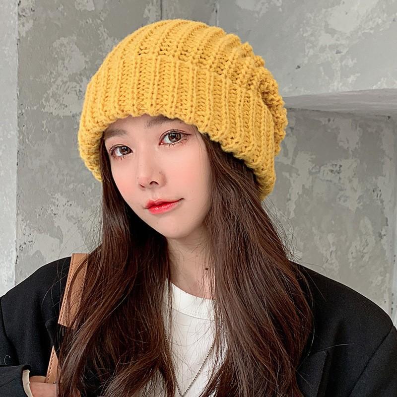 Large Head Circumference Knitted Hat Women's Winter Woolen Hat Autumn and Winter Warm Confinement Hat Versatile Cold Hat Face Small Pile Hat