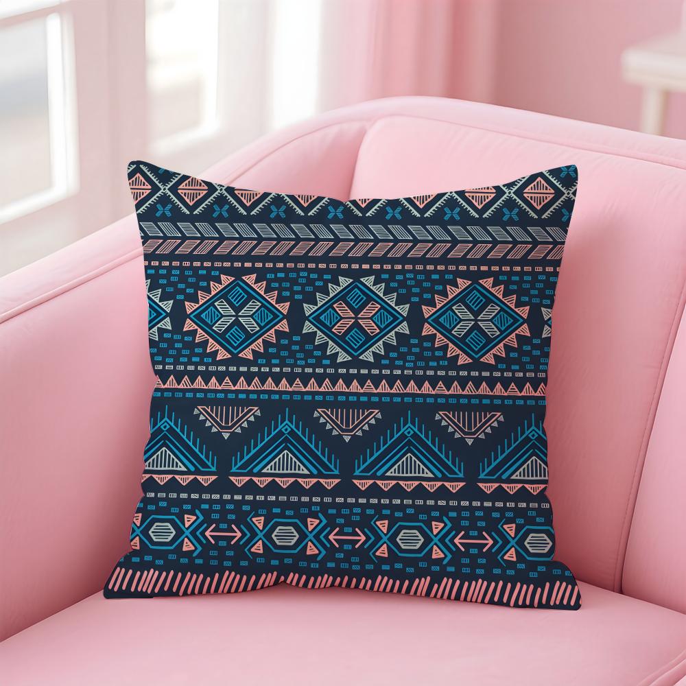 Fashion Colorful Chinese Ethnic Pattern Designs Cushion Cover Pillowcase Short Plush Invisible Zipper Room Sofa Cushion Cover