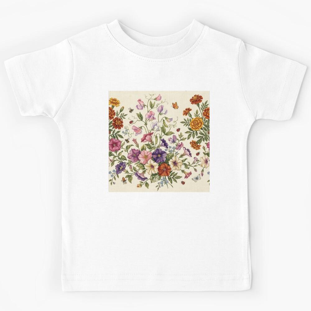 Vintage Botanical Garden Floral Illustration Kids T-Shirt 140