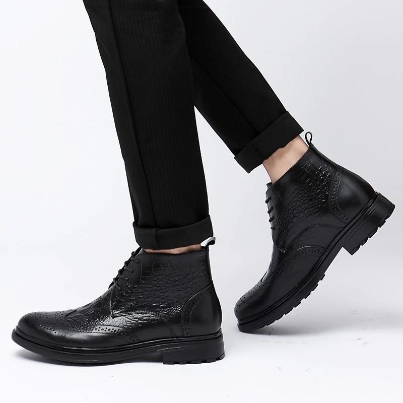 Fashion Genuine Leather Fashion Mens Shoes Retro Casual Male Boots All-match Motorcycle Ankle Boots Men Winter Warm Winter Brogue Shoes