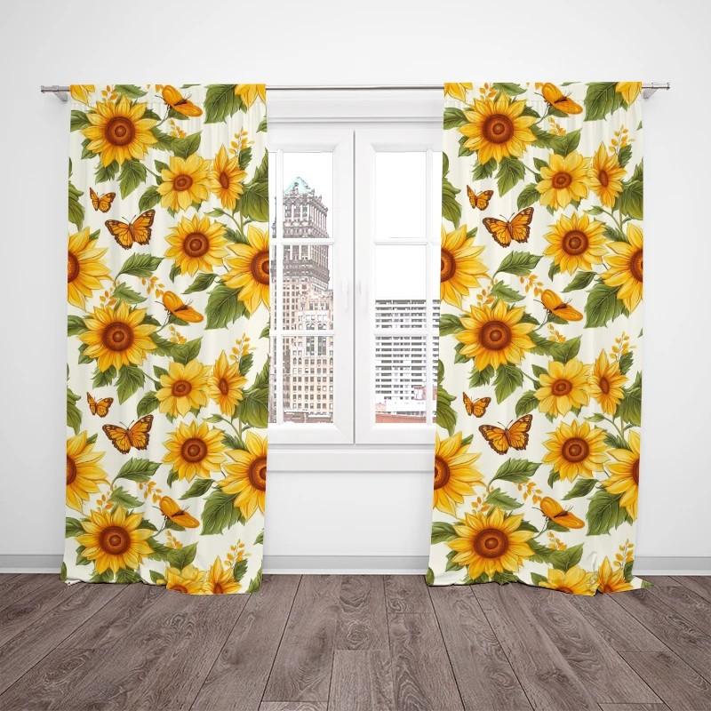 2pcs Vibrant Sunflower Curtains   Pole Pocket Design   Shading Fabric for Living Room Decor   Holiday Window Treatment   Farmhouse S