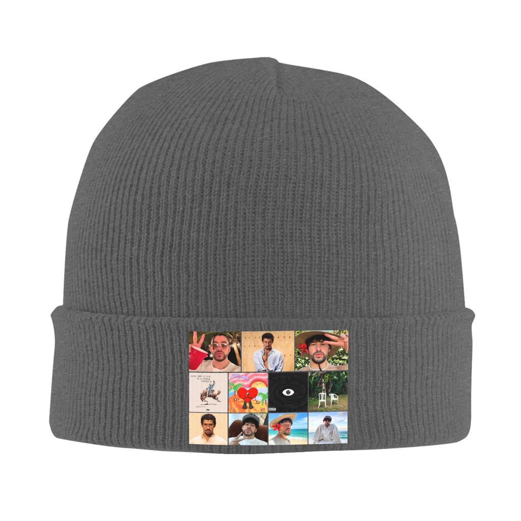 Bad Bunny Collage Puerto Rico  Knitted Hat for Women Unisex Skullies Beanies Autumn Winter Hat Acrylic  Casual Melon Cap
