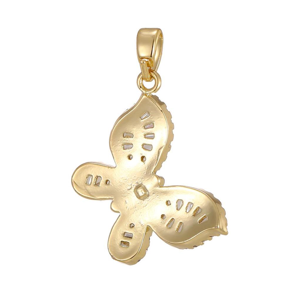 Colorful Zircon Butterfly Pendant - Gold-Plated Copper Charm with Diamond Detailing