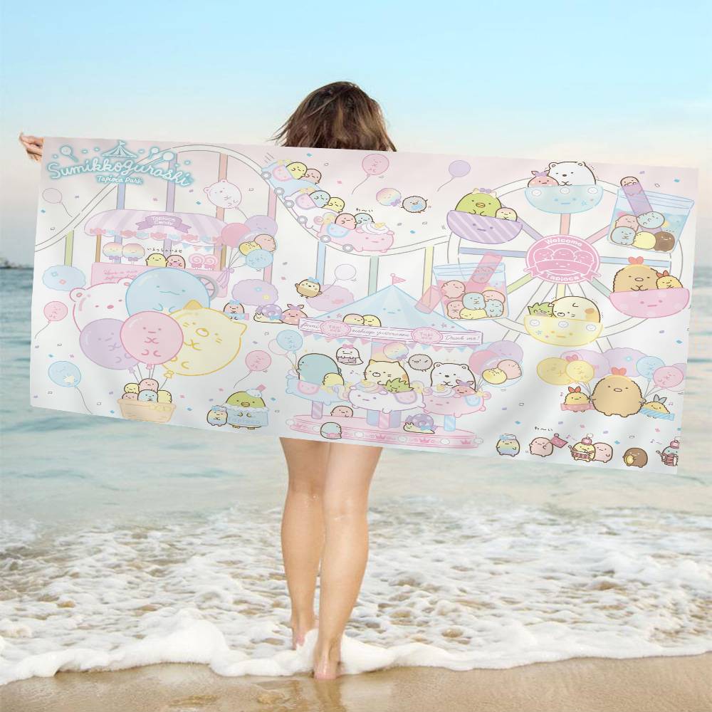 Cartoon Pink Sumikko Gurashi Microfiber Blanket Quick Drying Beach Towels Oversized Printing Super Absorbent Pool Towel Blanket