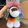 Cute Lion Real Rex Rabbit Fur Keychain Plush Toys Trinkets Women Bag Ornaments Pendant Car Keyring Rearview Mirror Decoration